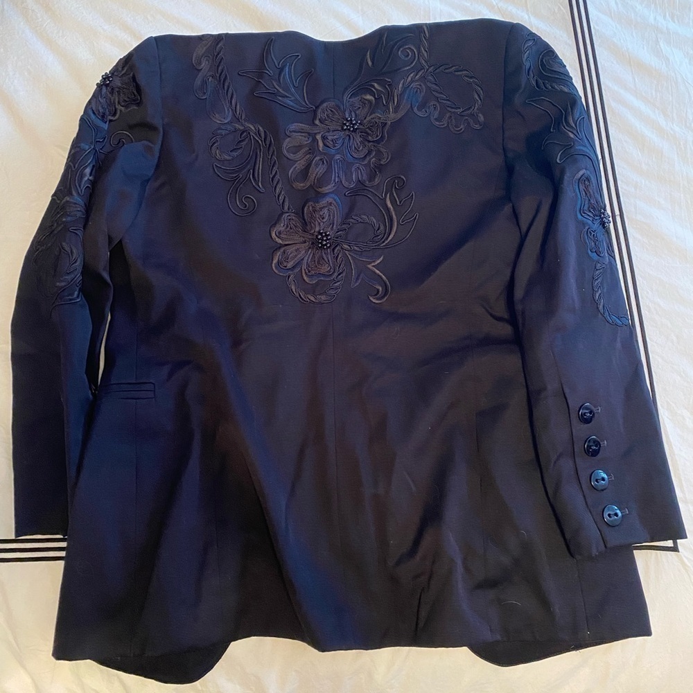 Escada By Margaretha Ley- Vintage Black Floral Embroidered Blazer - Picture 4 of 10